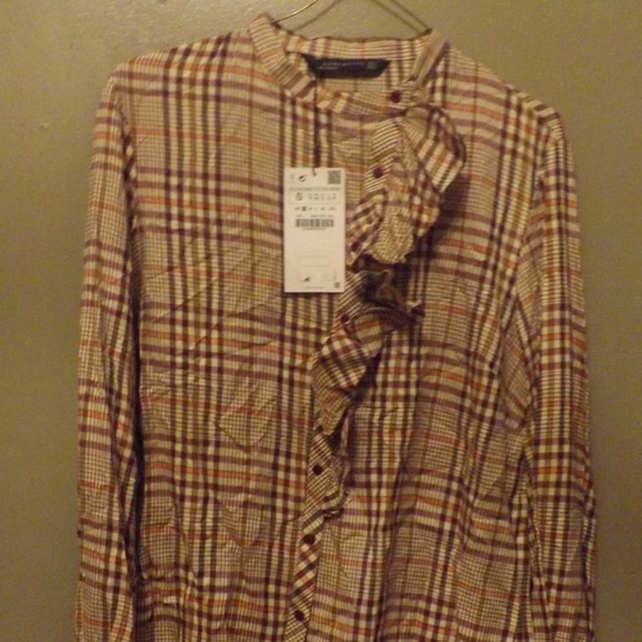 # 101 Zara Woman gingham pattern Ruffle BLouse Small - Picture 5 of 6